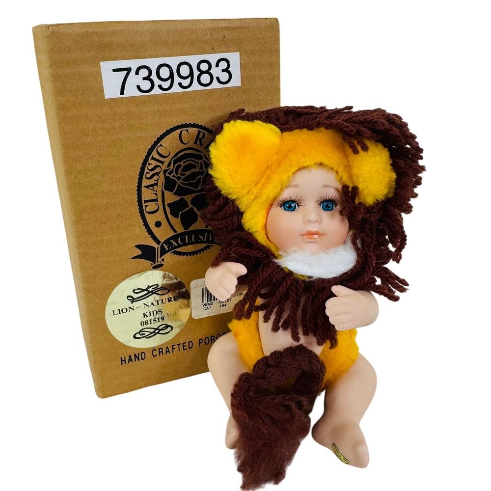 Classic Creations Nature's Kids Porcelain Doll 7" Dressed as Lion‎ Handcrafted